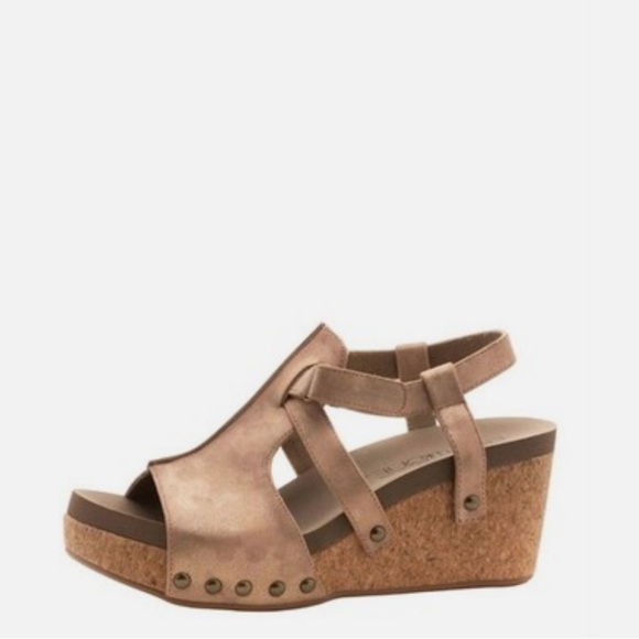 Corkys Shoes - Boutique Corky's Seltzer Gold Metallic
Studded Wedge Sandals